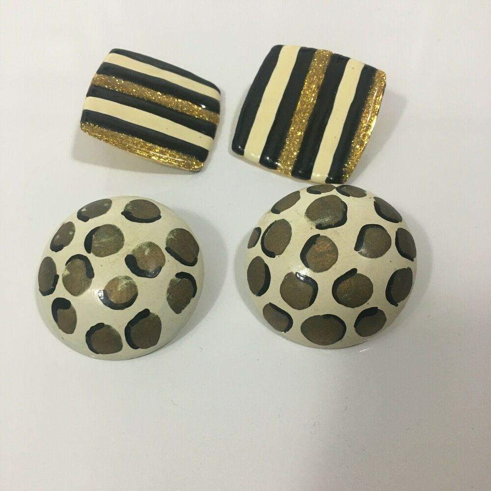Vintage Painted Earrings 2 Pairs